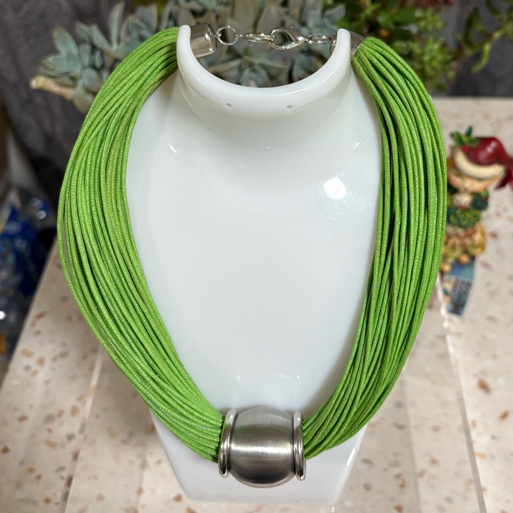 Lime Green and Silver Choker Necklace